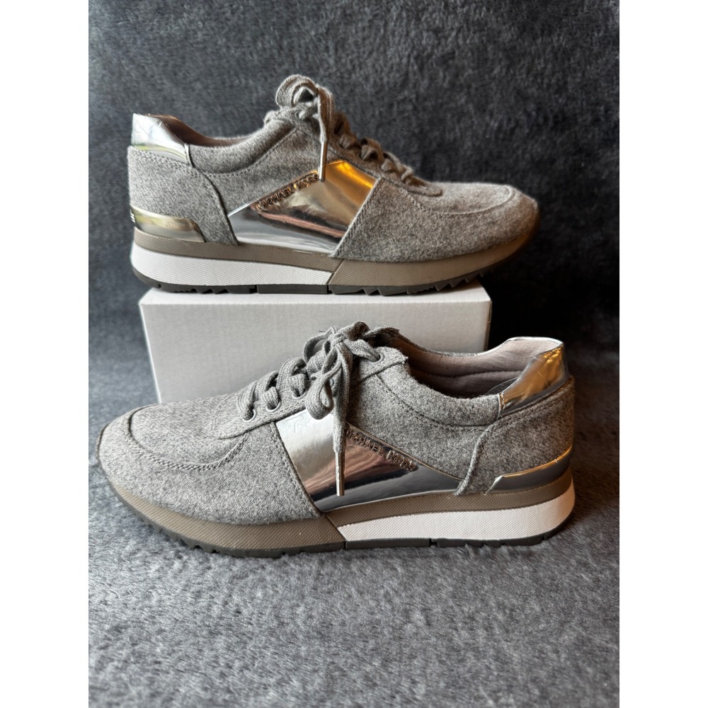 Michael Kors Allie Grey Felt Metallic Silver Sneakers HL16F Womens 7.5 M